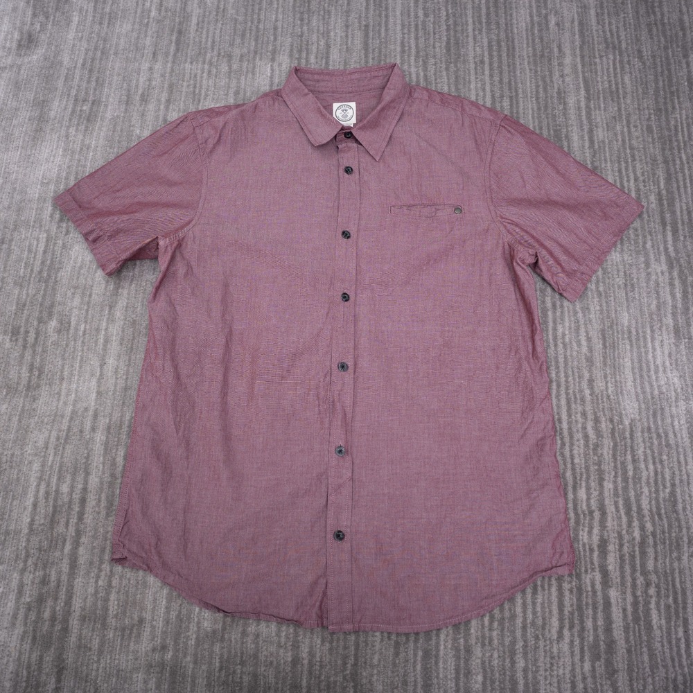Voyager Button Up Shirt Mens XL Burgundy Excellent Short Sleeve Cotton Pocket
